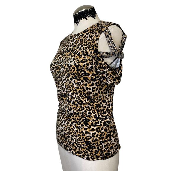 VTG Y2K Bebe Cheetah Print Rhinestone Fitted Top - Picture 3 of 9
